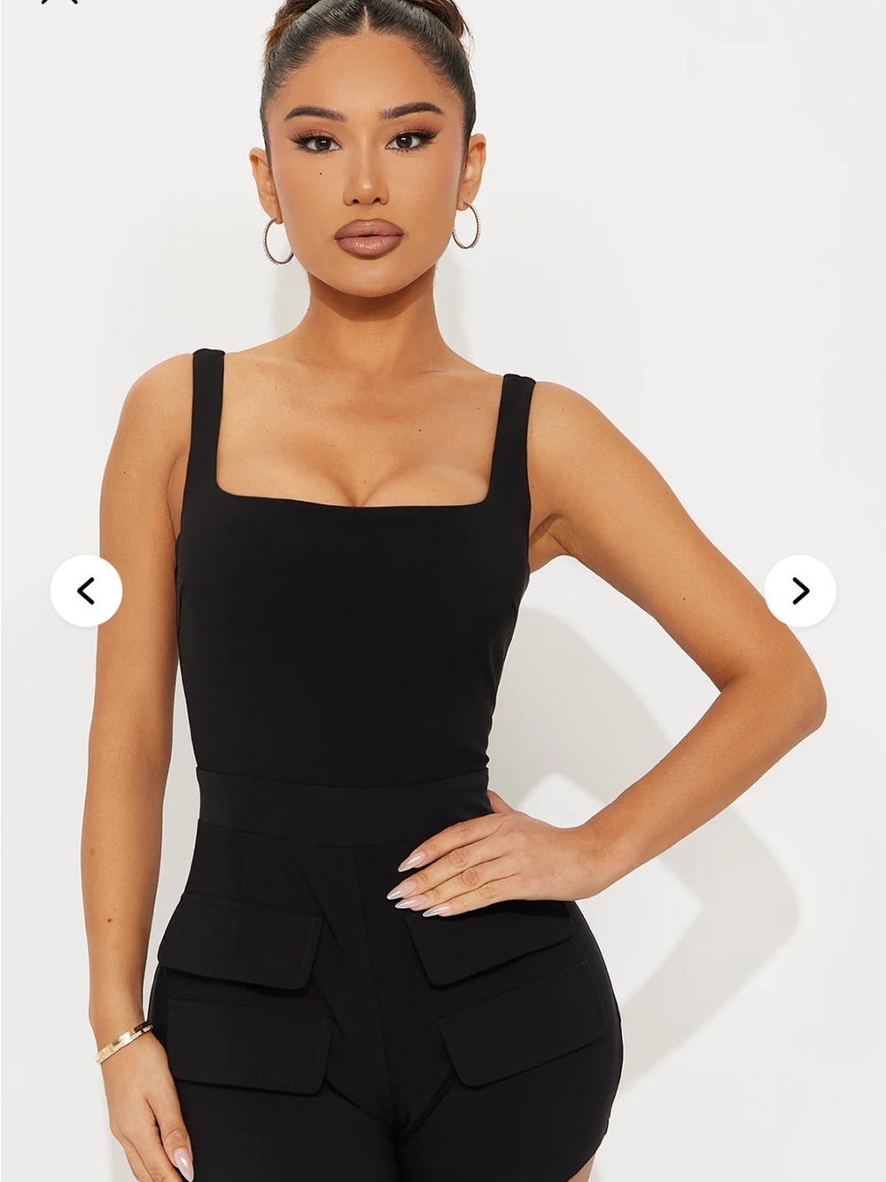Fashion Nova Black Square Neck Cargo Pocket Romper - Picture 2 of 6